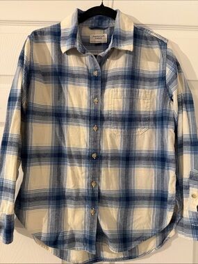 American Eagle Outfitters Kids Blue & Cream Plaid Button-Down Shirt